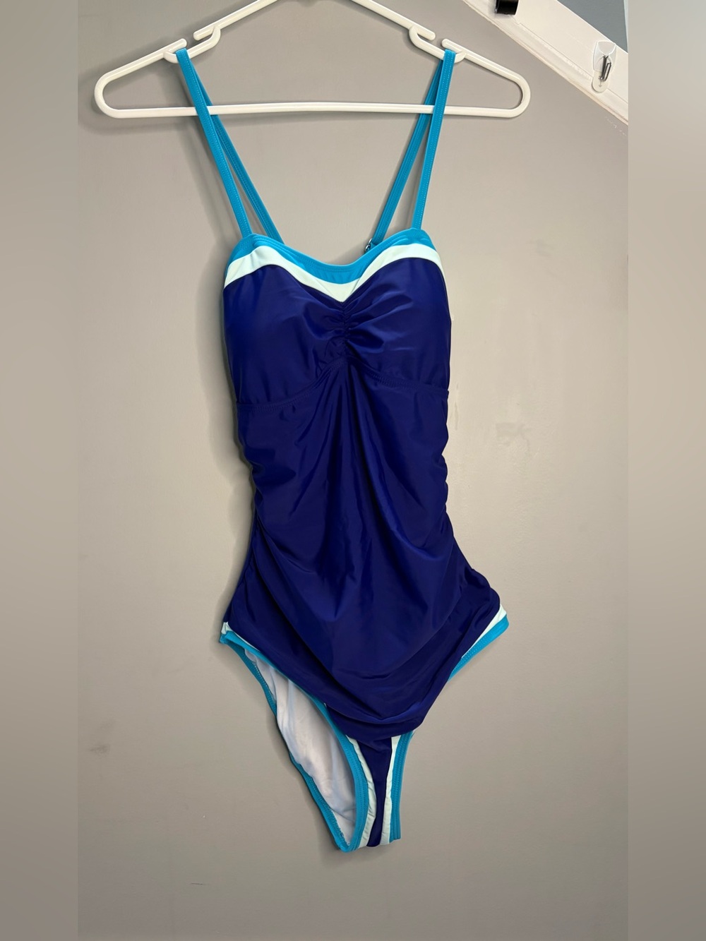 0213: Navy & Turquoise Ruched One-Piece Swimsuit